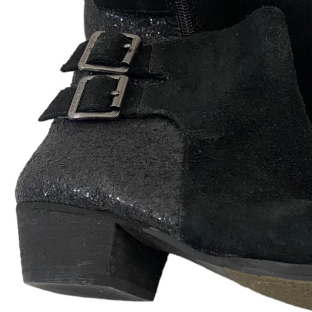 Vince Camuto Women's Size 7B/37 Madalline Black Glitter Suede Ankle Boot Buckle - Picture 4 of 11